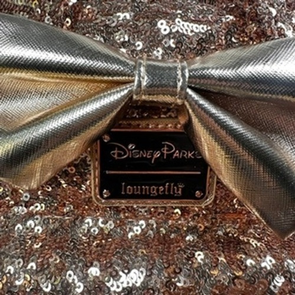 Loungefly Disney Parks Minnie Mouse Rose Gold Sequin Mini Backpack Bow NWT - Picture 7 of 14